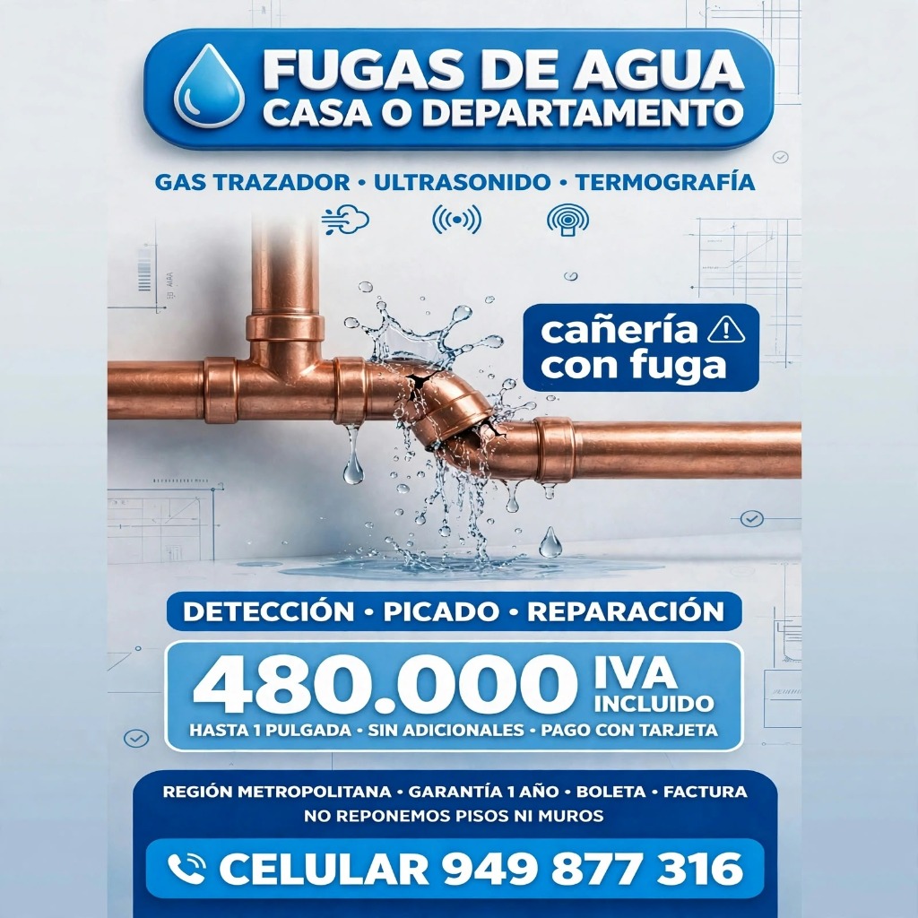 Pack Fugas de Agua Casa o Departamento Detección Picado Reparación $480.000 IVA Incluido